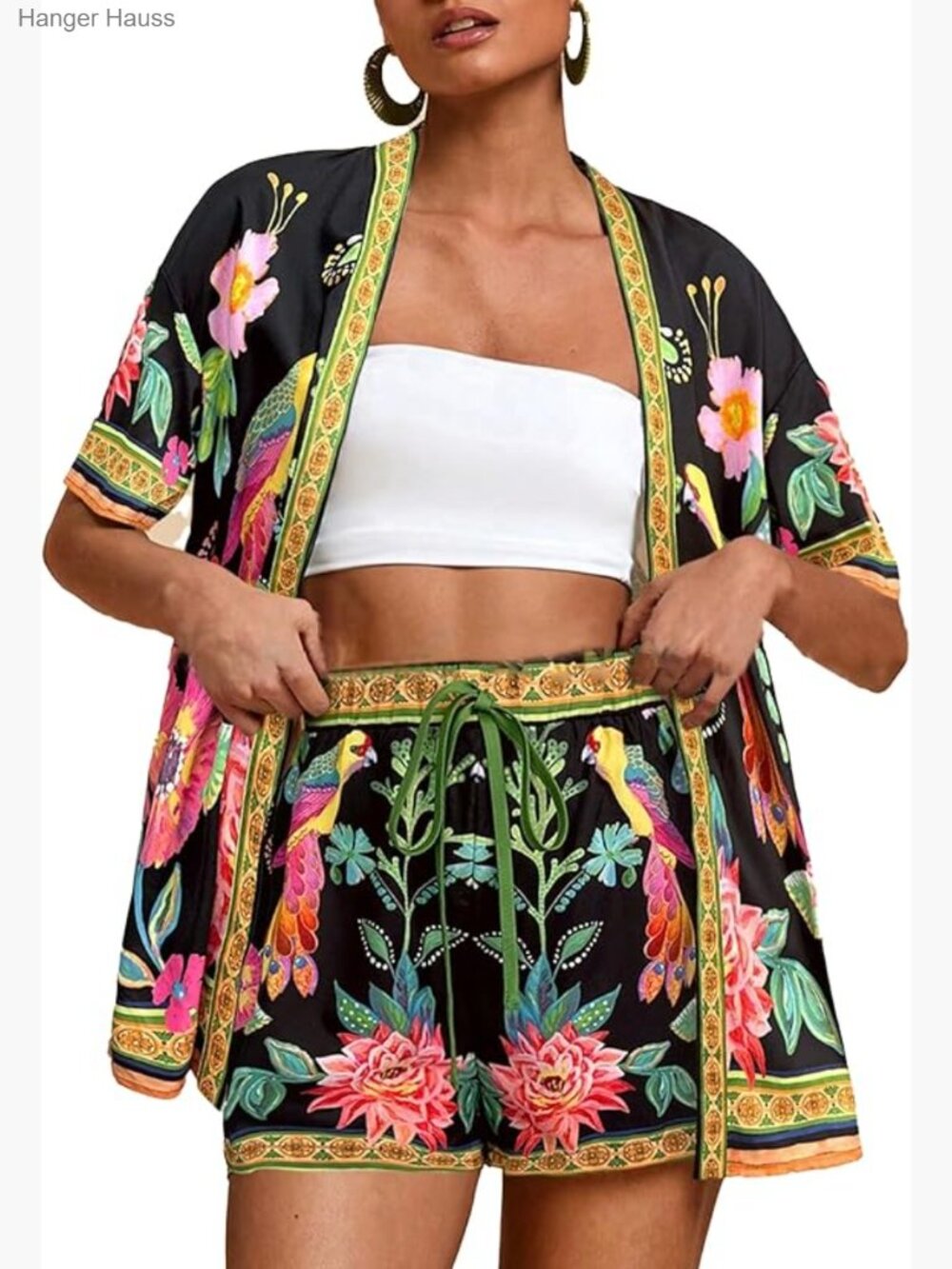Boho Tropical Print Beach Cover Up Shorts Set 2 Piece Summer Lounge Outfit